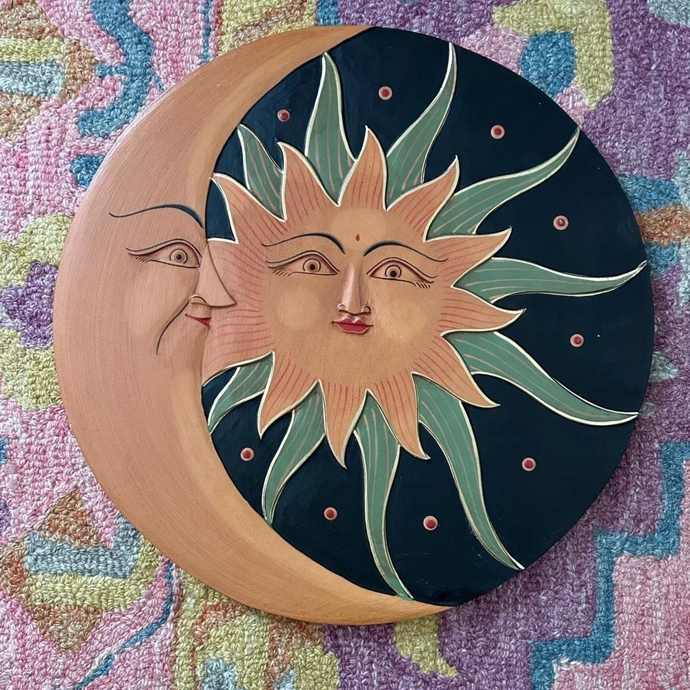 Vintage 15.75" Celestial Sun and Moon Wall Art - Black and Orange Whimsygoth - Picture 16 of 16